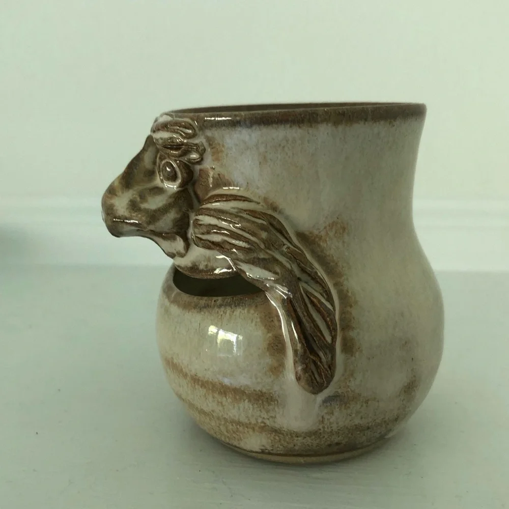POTTS Pottery Linda Potts Funny Face Egg Separator Miniature Jug Seagrove NC